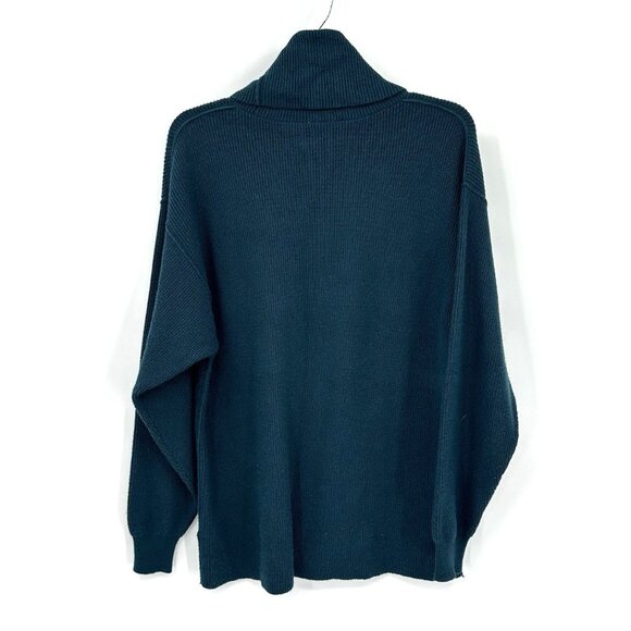 FREE PEOPLE turtleneck sweater oversized slouchy tunic dark green ribbed XS - Picture 6 of 11